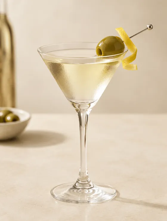 The Andalusian — Break the vermouth: manzanilla in its place. Gordal olive brine.